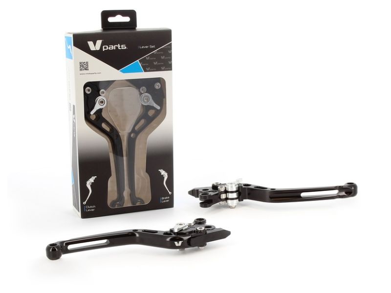 Leviers V PARTS standard 175mm taillé masse noir/visserie alu avec adaptateurs par paire Yamaha