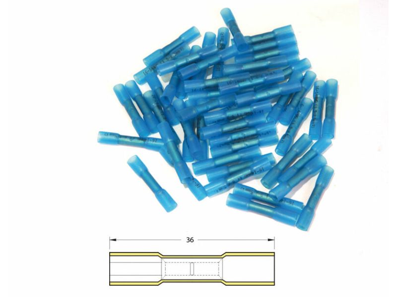 Bout à bout à sertir thermo-rétractable BIHR Ø1,5/2,5mm² - 50pcs transparent bleu