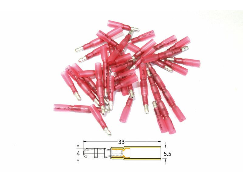 Bout à bout mâle rond à sertir thermo-rétractable BIHR Ø0,5mm²/1,5mm² - 50pcs transparent rouge