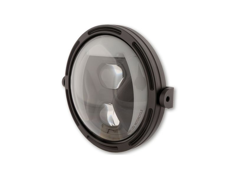 HIGHSIDER pro 7 inch LED headlight FRAME-R1 TYPE 8, black, smoked reflector, side mount