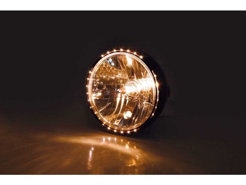 Phare avant rond noir avec veilleuses à led Diam 190 mm