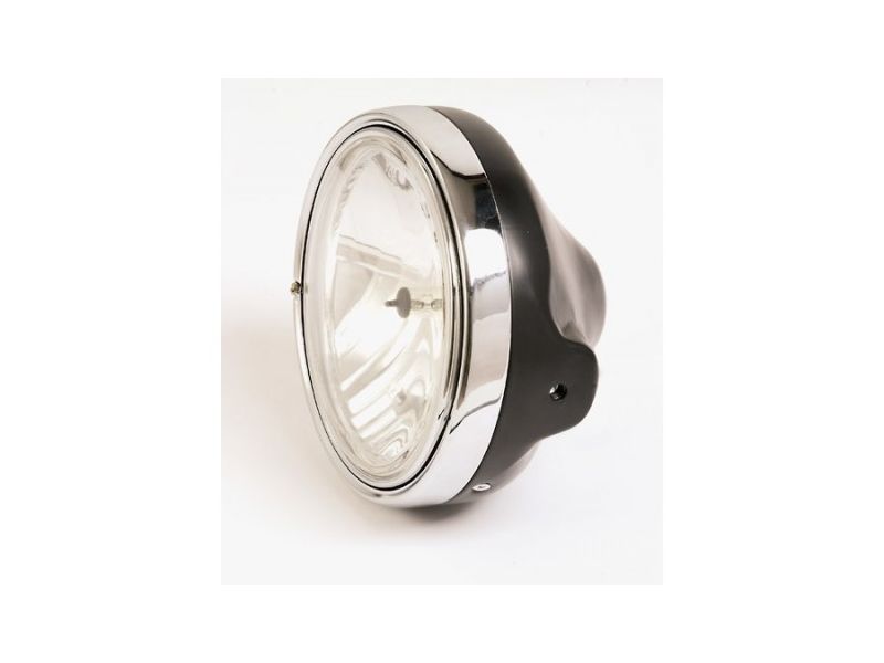 Phare avant rond chrome et noir adaptable neuf optique lisse, rétro, vintage