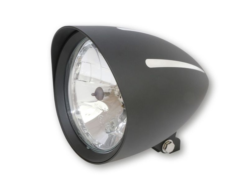 Phare moto custom noir brillant, Diam 5 ¾ pouces