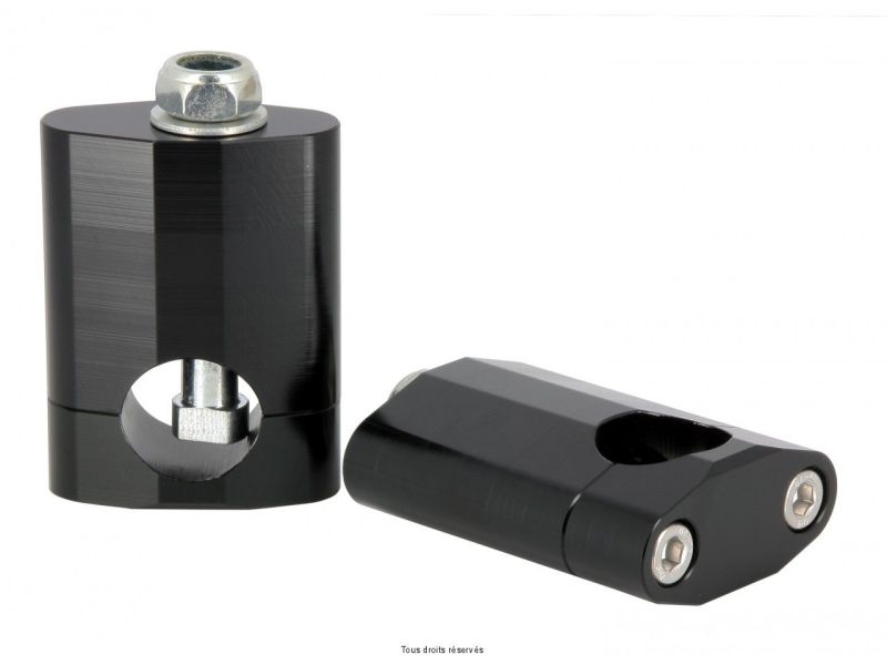 Pontet Guidon Sans Barre Ø28,6 Alu Anodisé Noir - Kit 2 pcs Hauteur Totale : 8cm0