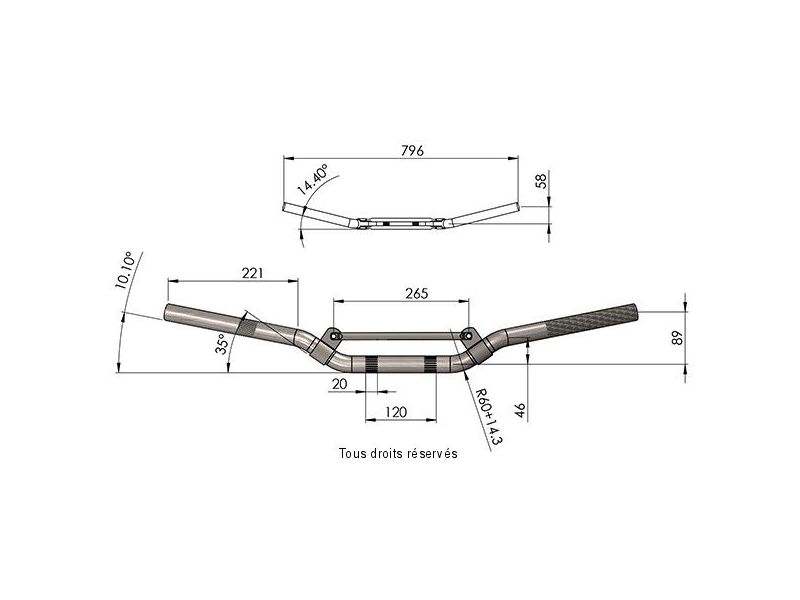 Guidon avec barre Longueur 796mm / Hauteur 89 mm Ø : 22,2mm + mousse1