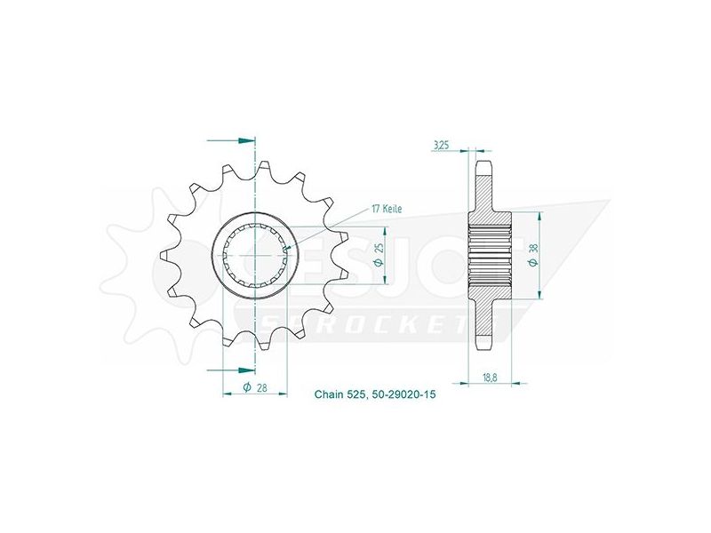 Pignon - 525 - 15 Dents - Made in Germany0