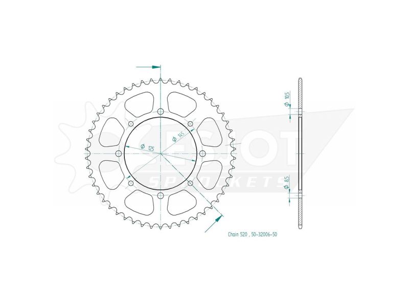 Couronne Acier TT Yamaha - 520 - 50 Dents - Made in Germany0