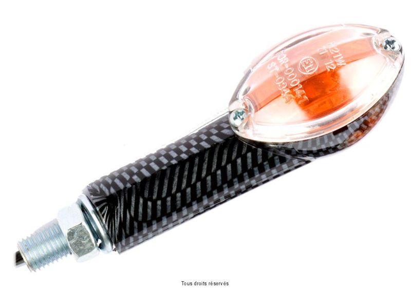 Paire de Mini Clignotants C.E Ovale Long Look Carbone Ampoule : OL7570 12v 21w0