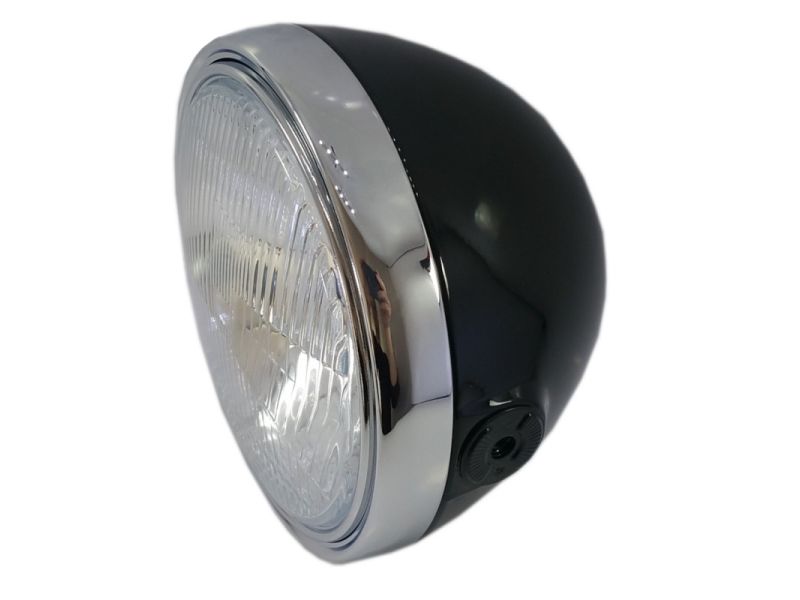 Phare rond noir avec cerclage chrome Diam 195 mm