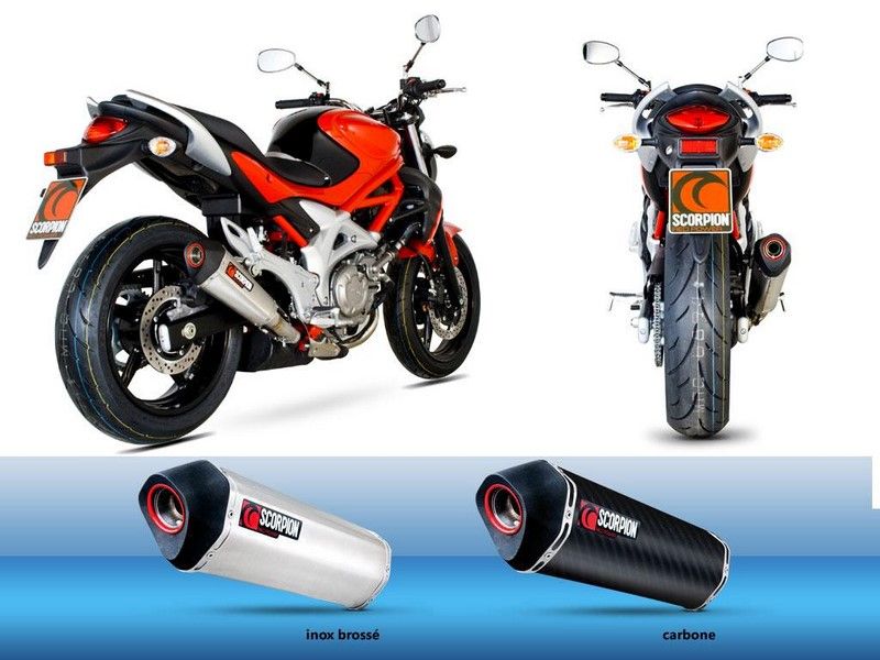 Silencieux Scorpion Serket Conique inox brossé Suzuki SFV 650 Gladius 2009-2015