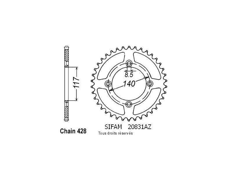 Couronne Yamaha Yz80 Alu Pas428/Z580