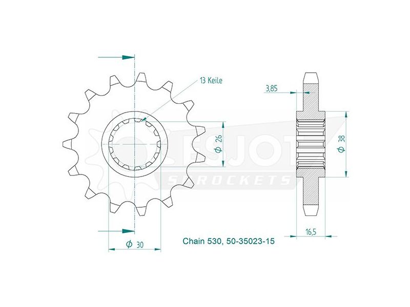 Pignon Honda - 530 - 15 Dents - Similaire JTF333 - Made in Germany0