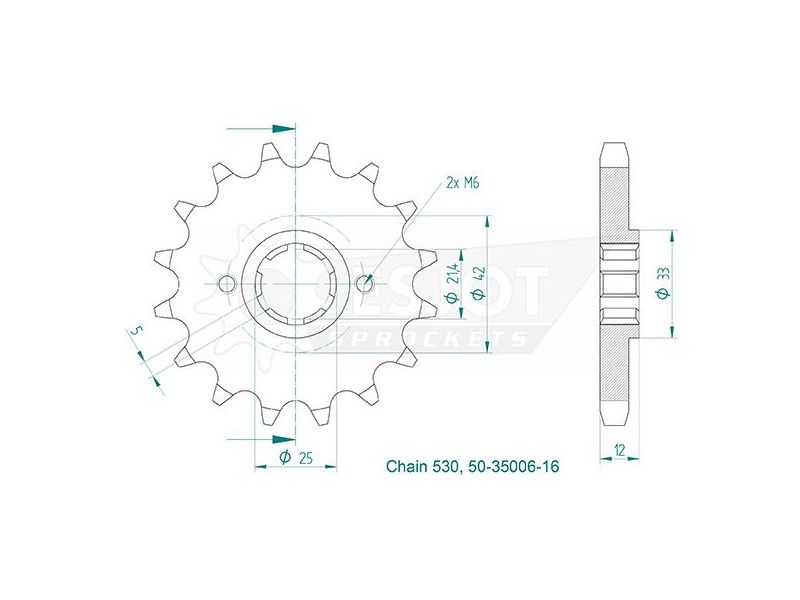 Pignon Yamaha - 530 - 16 Dents - Similaire JTF571 - Made in Germany0