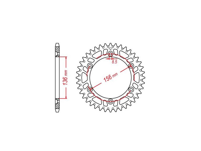 Couronne Alu TT Gas Gas Rouge - 520 - 48 Dents - Made in Germany0
