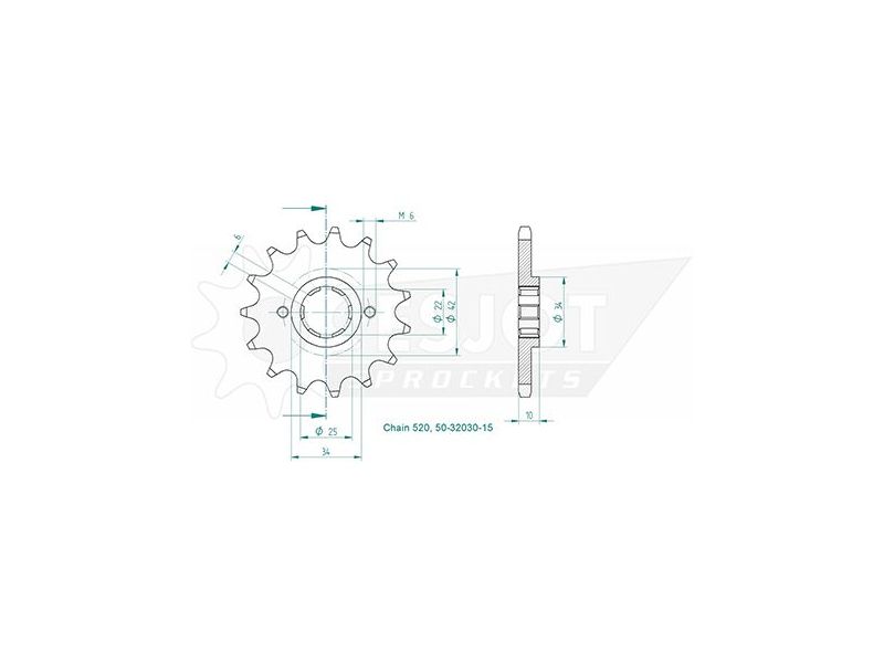 Pignon 6 CANNELURES Honda - 520 - 15 Dents - Made in Germany0