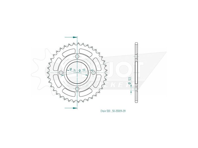 Couronne Acier Yamaha - 530 - 39 Dents - Similaire JTR854 - Made in Germany0