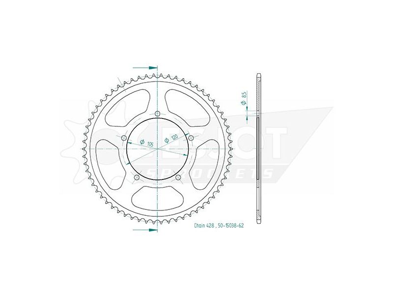 Couronne Acier Sachs - 428 - 62 Dents - Similaire JTR5213 - Made in Germany0