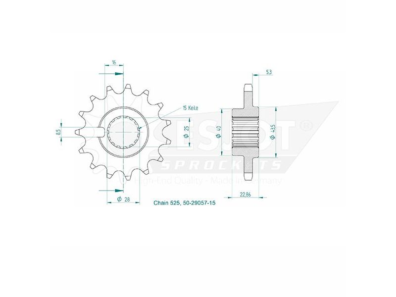 Esjot - Pignon - 525 - 15 dents Made in Germany0