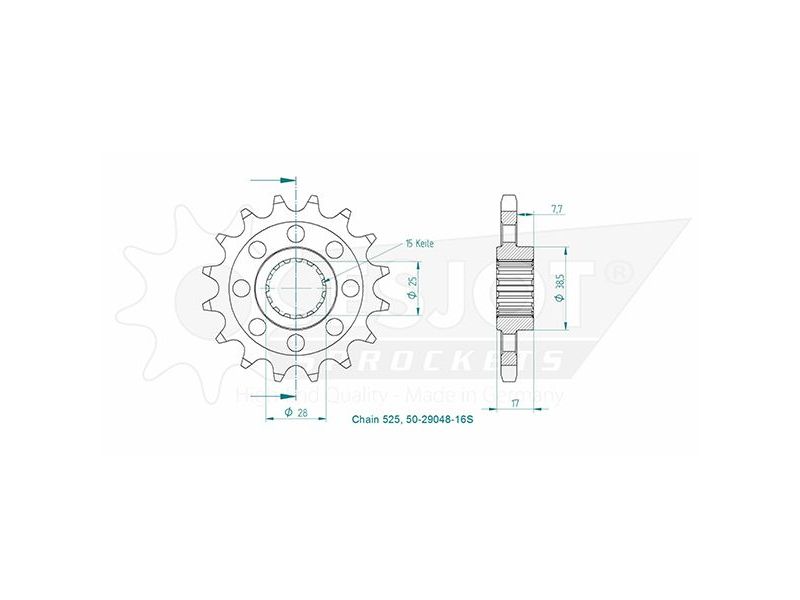 Esjot - Pignon - 525 - 16 dents - Made in Germany0