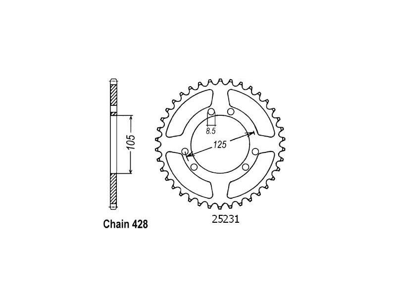 Couronne Acier Derbi-Rieju-Yamaha - 428 - 48 Dents - Similaire JTR1134 - Made in Germany0