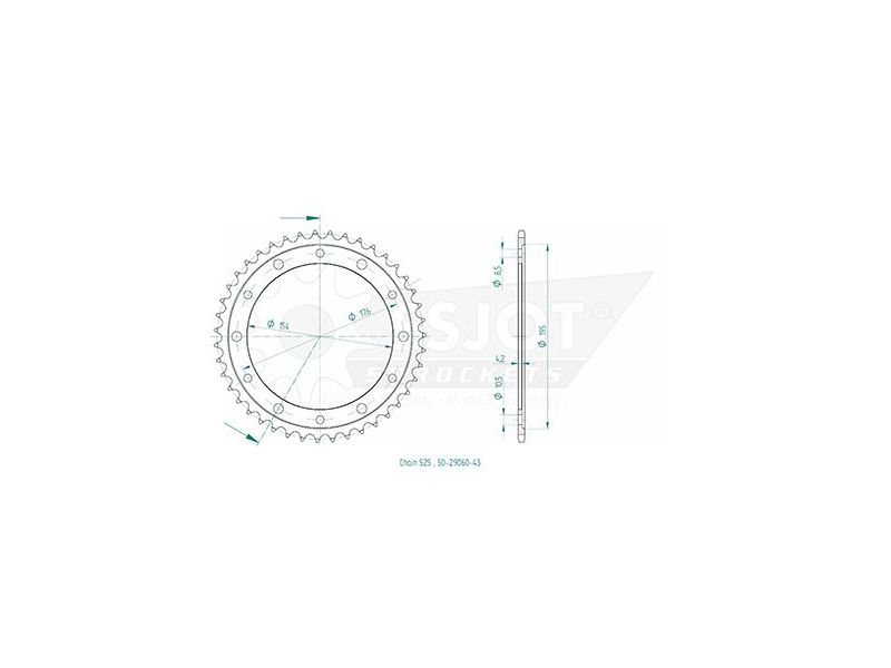 Couronne ESJOT - pas en 525 - 43 dents0