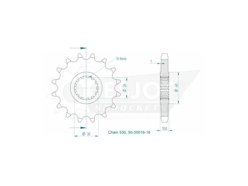 Pignon Yamaha - 530 - 16 Dents - Similaire JTF579 - Made in Germany0