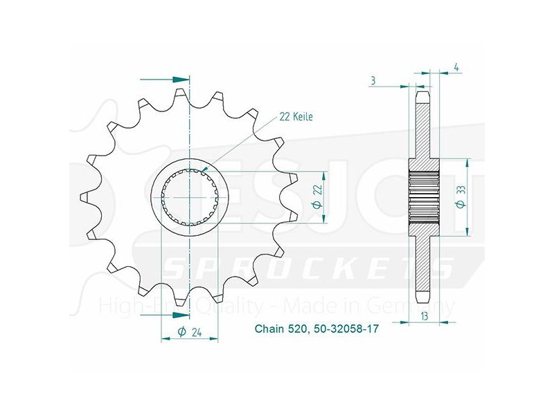 Pignon Aprilia - 520 - 17 Dents - Made in Germany0