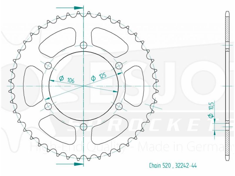 Couronne Acier - 520 - 44 Dents - Made in Germany0