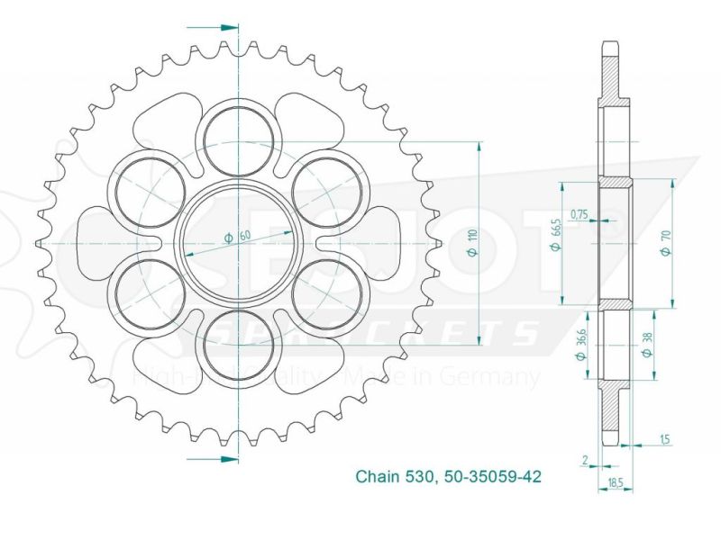 Couronne Acier - 530 - 42 Dents - Made in Germany0