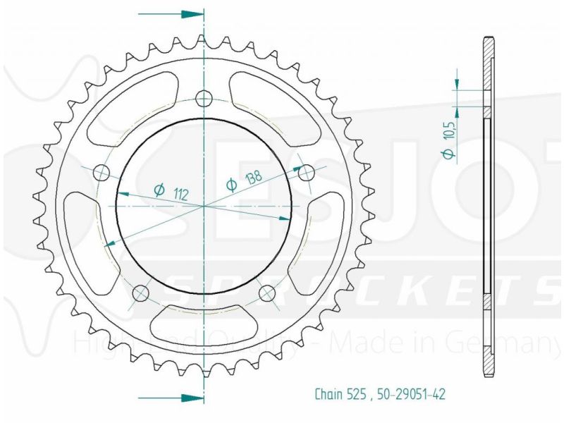 Couronne Acier - 525 - 42 Dents - Made in Germany0