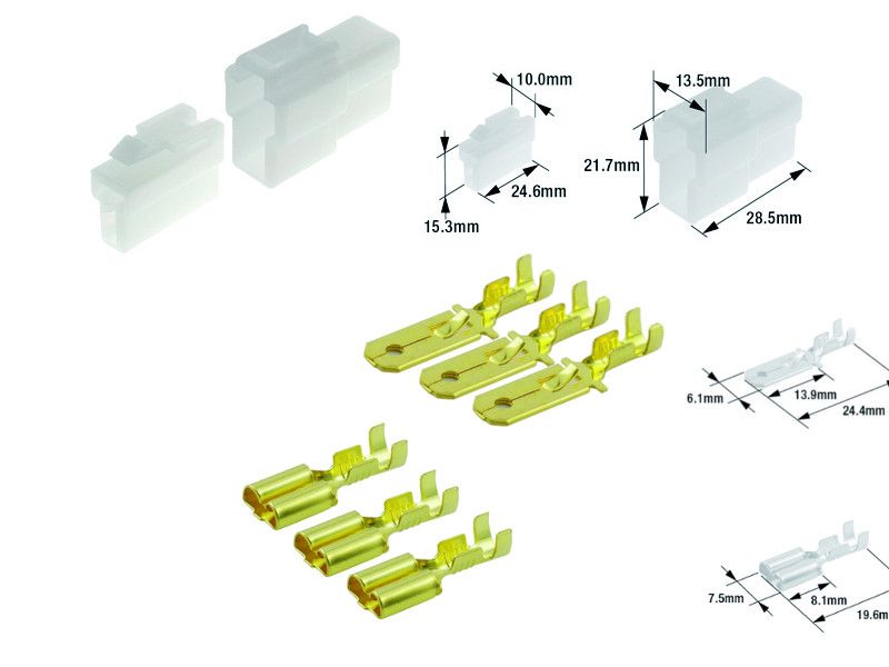 Kit connecteurs électriques type 250 avec 2 fiches blocs mâle et femelle 