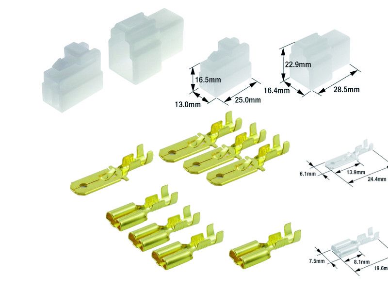 Kit connecteurs électriques type 250 avec 3 fiches blocs mâle et femelle 