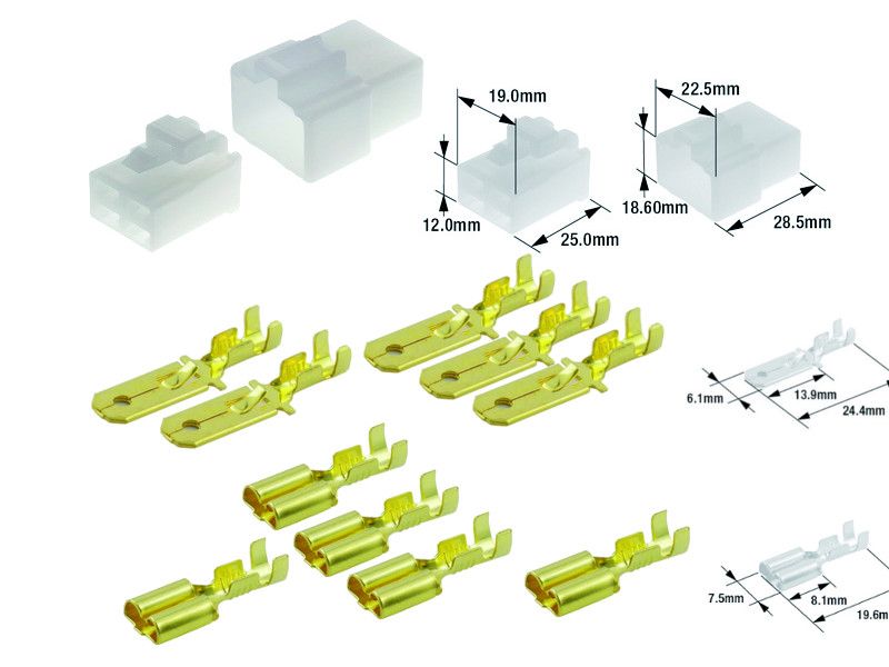 Kit connecteurs électriques type 250 avec 4 fiches blocs mâle et femelle 