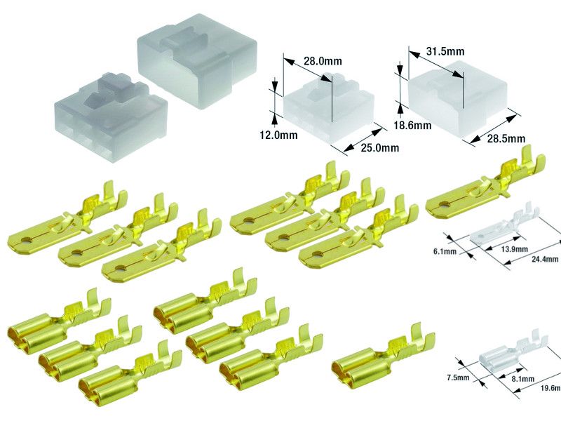 Kit connecteurs électriques type 250 avec 6 fiches blocs mâle et femelle 