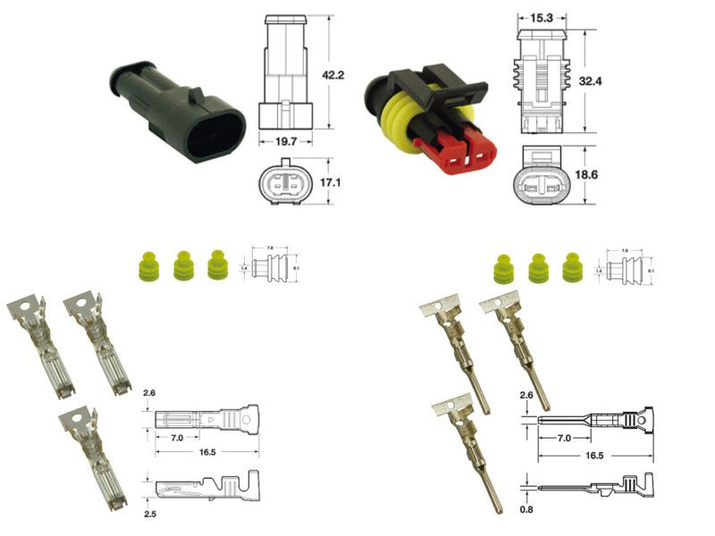 Kit de connexion type générique étanche à 2 voies, bloc mâle et femelle 