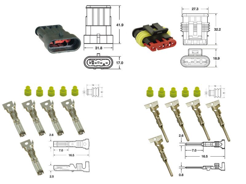 Kit de connexion type générique étanche à 4 voies, bloc mâle et femelle 