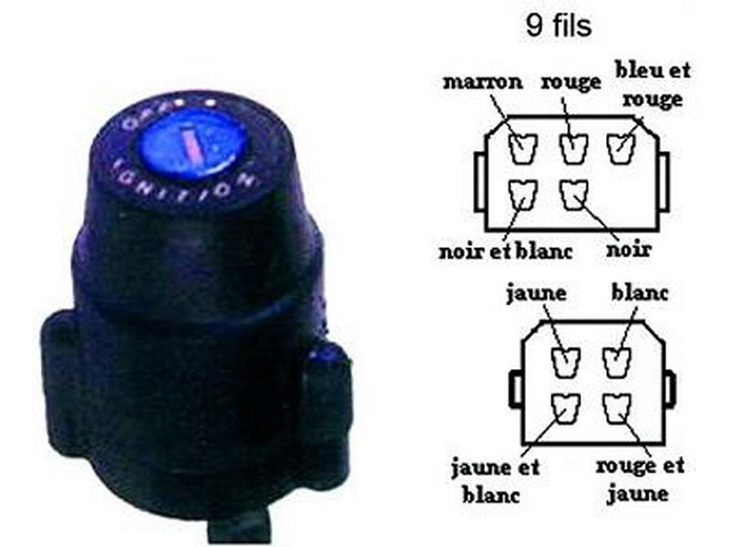 Contacteur à clé, neiman Yamaha DTMX 125 et 175, XT 500 (connexion 9 fils)